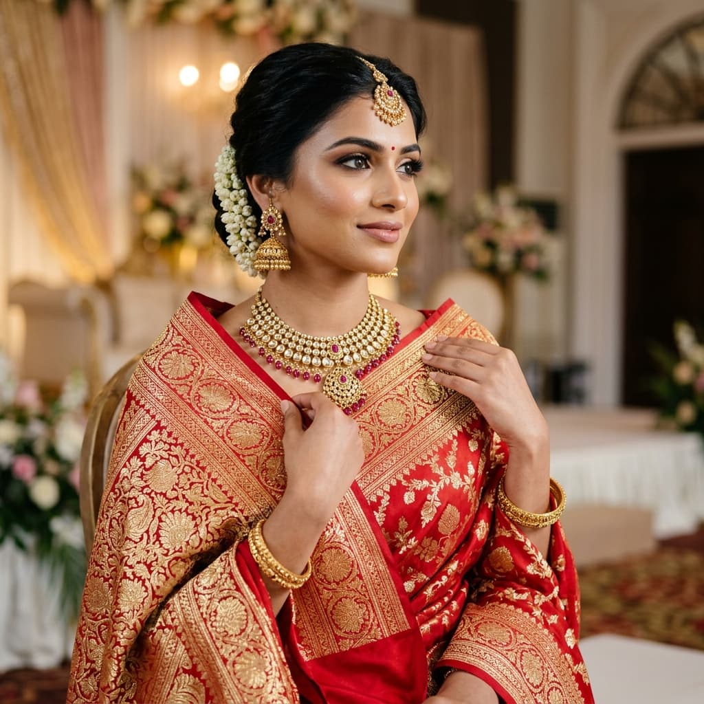 Red Zari Banarasi Saree
